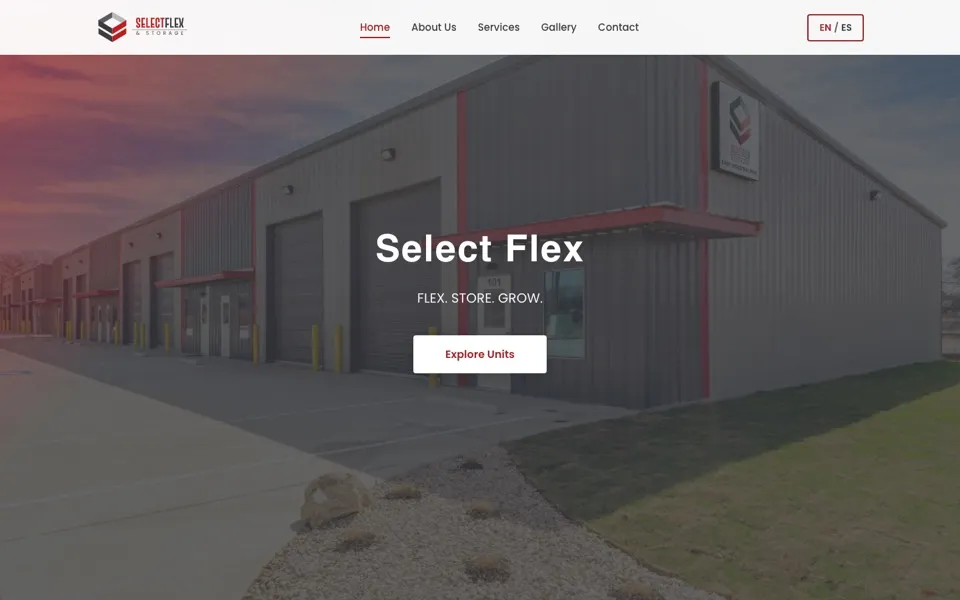 Página de inicio del sitio web de Select Flex Storage
