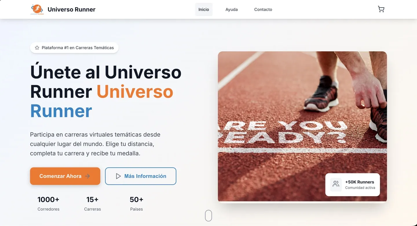 Página de inicio de Universo Runner, plataforma de carreras virtuales