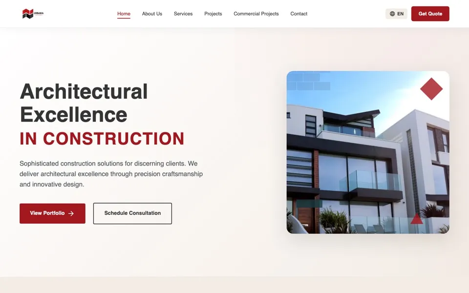Página de inicio del sitio web de Urbania Builders